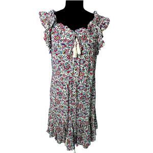Natural Life Multicolor Floral Mini Dress XS Boho Peasant Flowy Tropical Vacay
